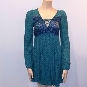 Hollister teal long sleeve mini dress size Small